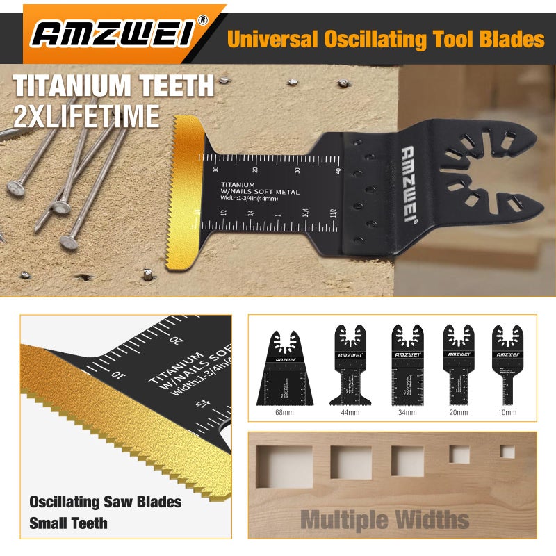 AMZWEI 190 Metal Wood Oscillating Tool Blade, Titanium Oscillating Saw Blades with Sandpaper, Quick Release Multi Tool Blades Kits Compatible with Dewalt Ryobi Milwaukee Rockwell Fein Makita - Image 4