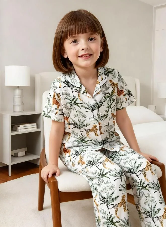 Take Two  Girls Graphic Print Short Sleeve Shirt And Pyjama Set for Women | Best Price UAE