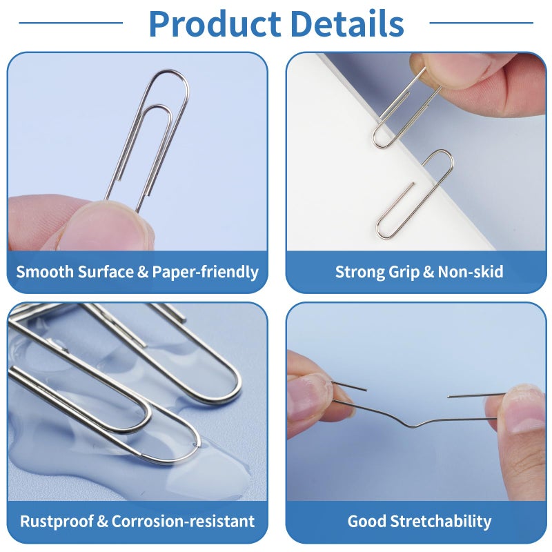 PEASUG 800 Pcs Medium Paper Clips,#1 Smooth Paperclips for Home, School and Office Use,1-2/7 "Rustproof Metal Silver Paper Clips,8 Boxes of 100 Each, 1.3 inch - Image 3