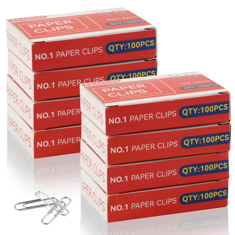 PEASUG 800 Pcs Medium Paper Clips,#1 Smooth Paperclips for Home, School and Office Use,1-2/7 "Rustproof Metal Silver Paper Clips,8 Boxes of 100 Each, 1.3 inch - Image 1