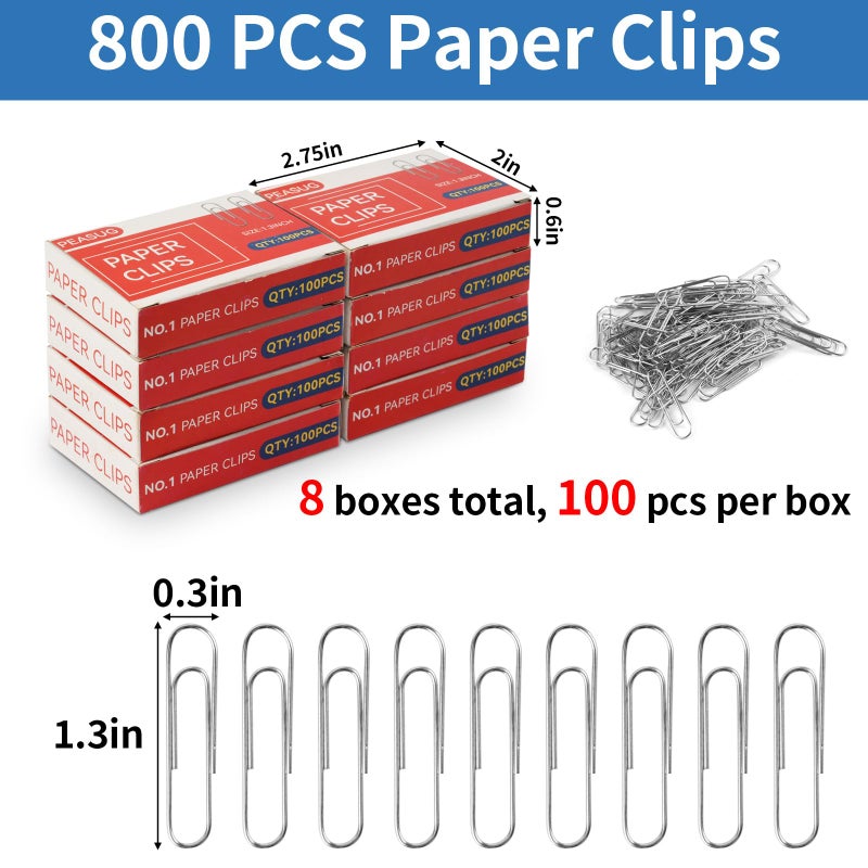 PEASUG 800 Pcs Medium Paper Clips,#1 Smooth Paperclips for Home, School and Office Use,1-2/7 "Rustproof Metal Silver Paper Clips,8 Boxes of 100 Each, 1.3 inch - Image 2