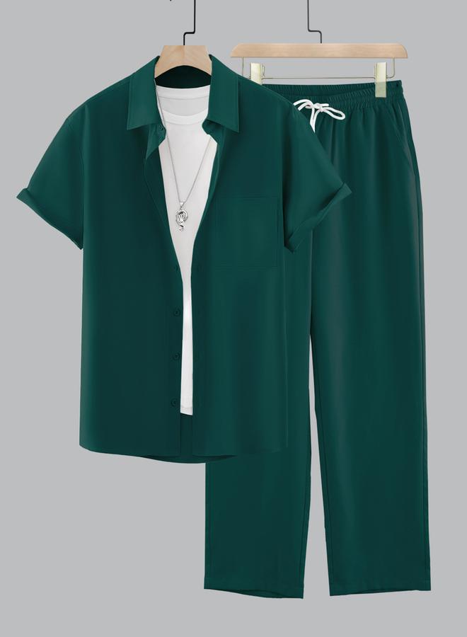 تايك تو طقم قميص وسروال بأكمام قصيرة وياقة عريضة من ستايلي - Image 1