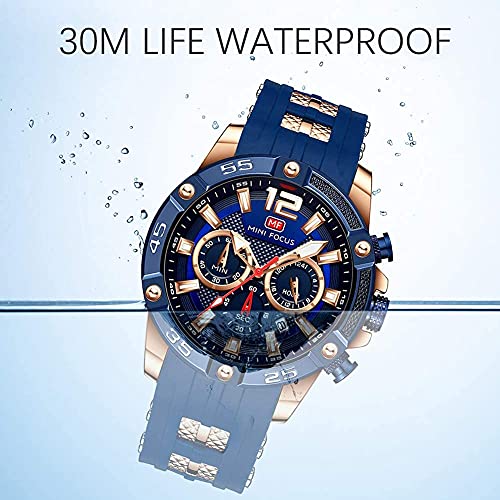 MF MINI FOCUS Men Watch, Chronograph Waterproof Sport Analog Quartz Watches Red Silicon Strap Fashion Wristwatch for Men - Image 4