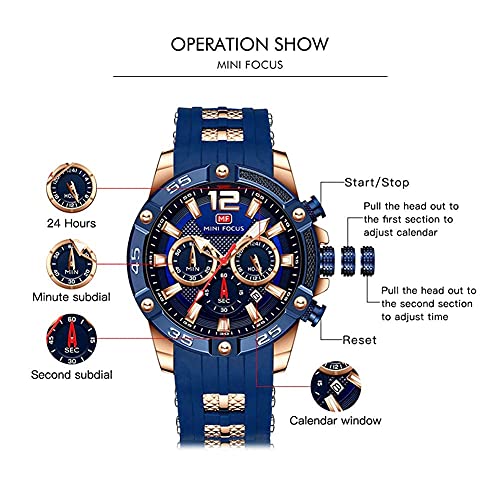 MF MINI FOCUS Men Watch, Chronograph Waterproof Sport Analog Quartz Watches Red Silicon Strap Fashion Wristwatch for Men - Image 5