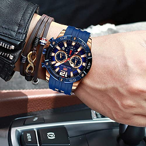 MF MINI FOCUS Men Watch, Chronograph Waterproof Sport Analog Quartz Watches Red Silicon Strap Fashion Wristwatch for Men - Image 3
