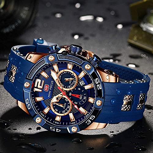 MF MINI FOCUS Men Watch, Chronograph Waterproof Sport Analog Quartz Watches Red Silicon Strap Fashion Wristwatch for Men - Image 2