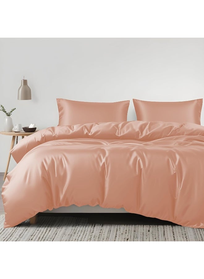 LINENWALAS Linenwalas Tencel Lyocell Duvet Cover Set, Eucalyptus Cooling Lightweight Silk Comforter Cover Set with Zipper Closure & Corner Ties (Rose Gold, Full)  - Image 1