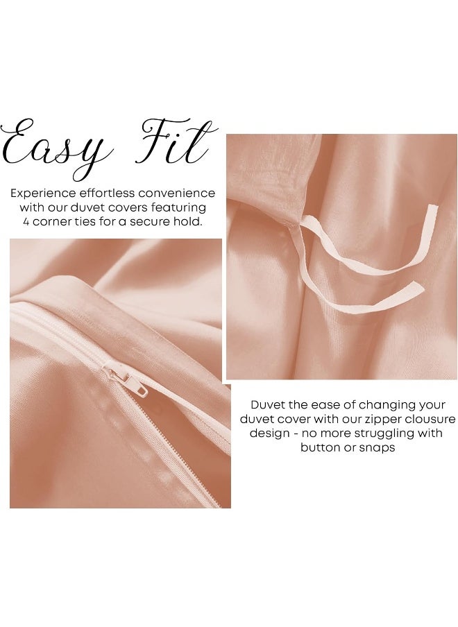 LINENWALAS Linenwalas Tencel Lyocell Duvet Cover Set, Eucalyptus Cooling Lightweight Silk Comforter Cover Set with Zipper Closure & Corner Ties (Rose Gold, Full)  - Image 4