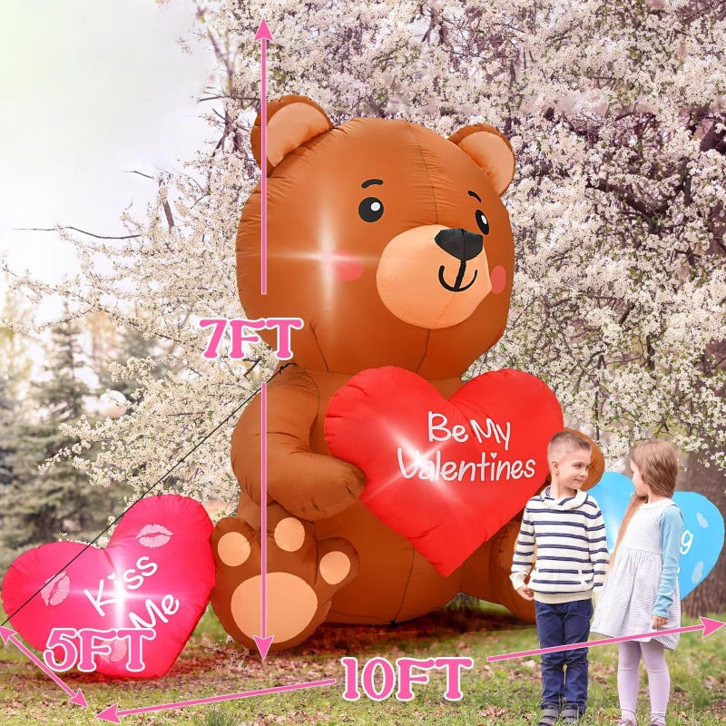 Melisheer 10 FT Valentines Day Inflatables, Blow Up Sitting Bear with Heart, Romantic Valentine's Day Yard Decorations with Build-in LED Lights for Anniversary Weddings Proposal Celebration Home Garden Decor - Image 2