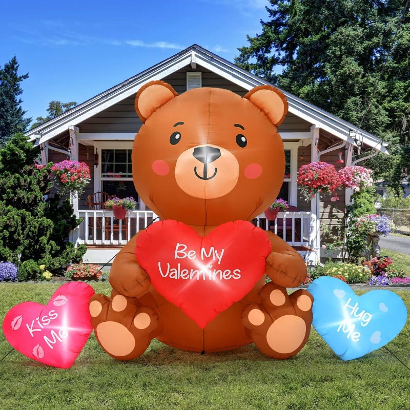 Melisheer 10 FT Valentines Day Inflatables, Blow Up Sitting Bear with Heart, Romantic Valentine's Day Yard Decorations with Build-in LED Lights for Anniversary Weddings Proposal Celebration Home Garden Decor - Image 1