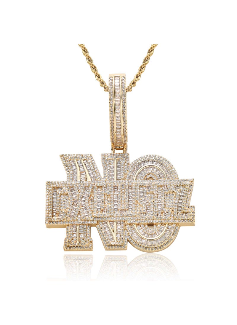 Generic Trendy Hip Hop Pendant Letter Hip Hop Necklace Mini Size Rhinestone Fashionableunique Men Womens Trendy Brand Accessories Gold + 3mm * 60cm stainless steel twist chain 