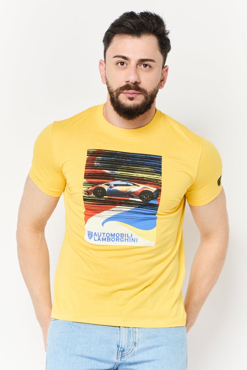 LAMBORGHINI Men Crew Neck Short Sleeves  Graphic Printed T-Shirt, Yellow - Image 1