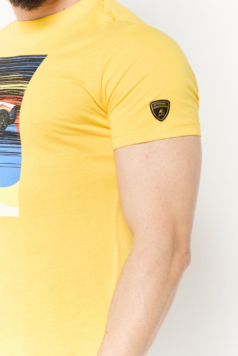 LAMBORGHINI Men Crew Neck Short Sleeves  Graphic Printed T-Shirt, Yellow - Image 3
