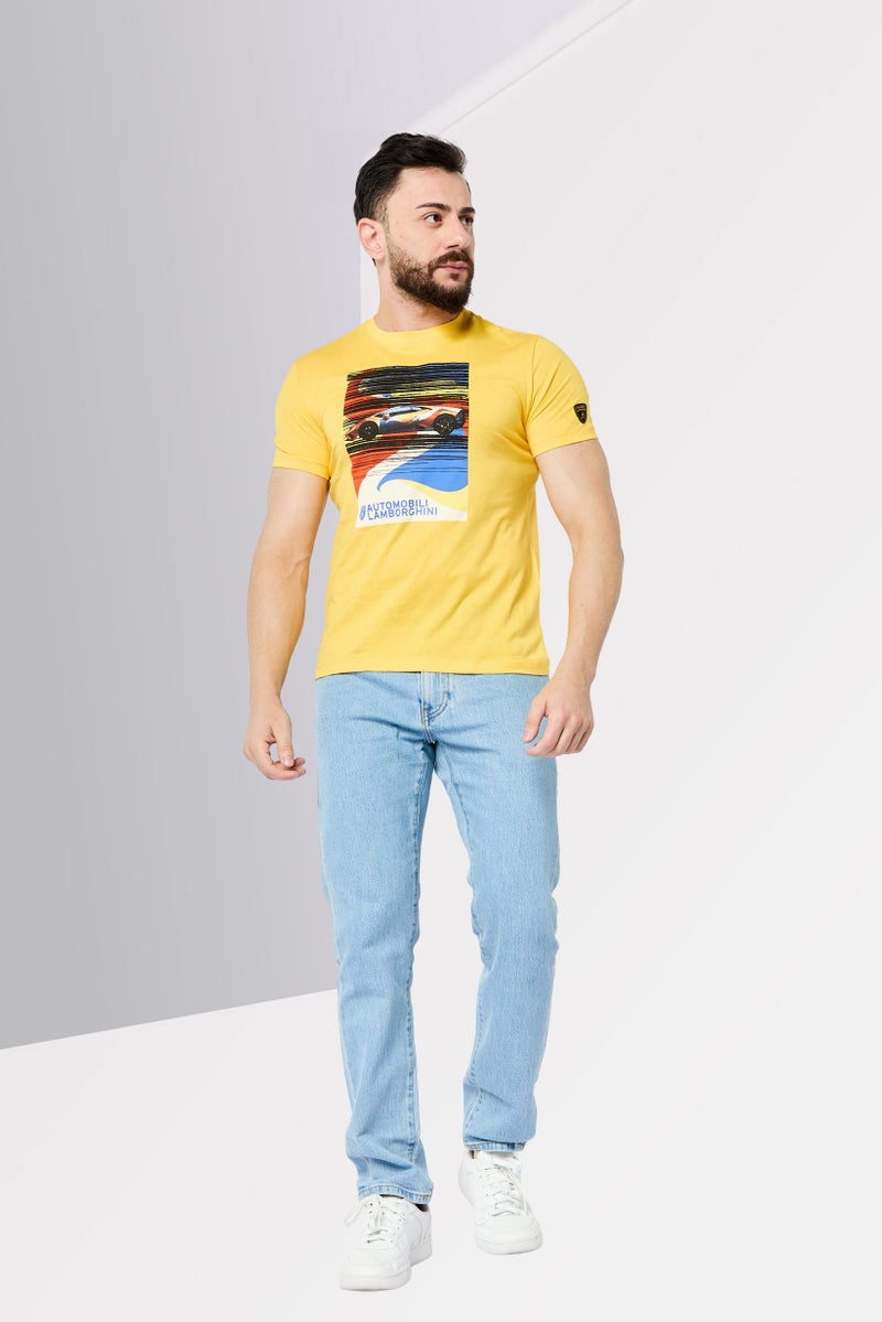 LAMBORGHINI Men Crew Neck Short Sleeves  Graphic Printed T-Shirt, Yellow - Image 2