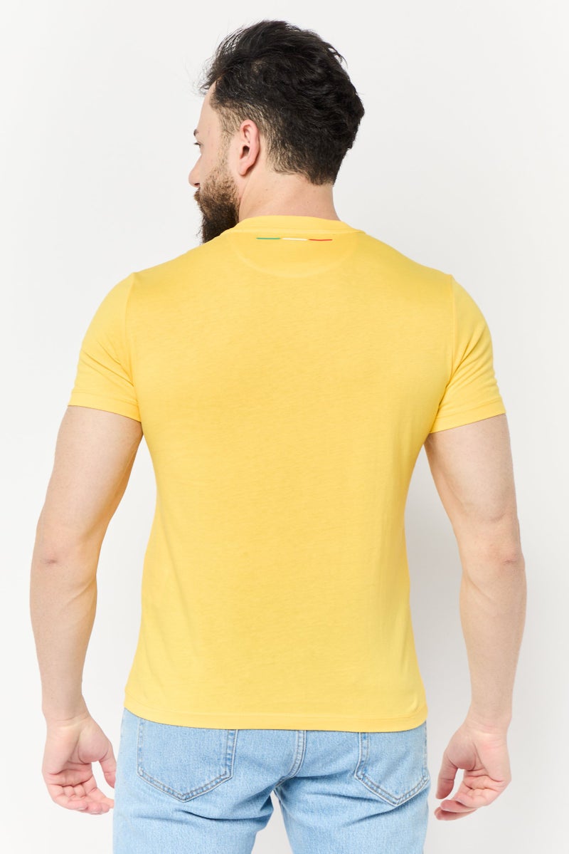 LAMBORGHINI Men Crew Neck Short Sleeves  Graphic Printed T-Shirt, Yellow - Image 4