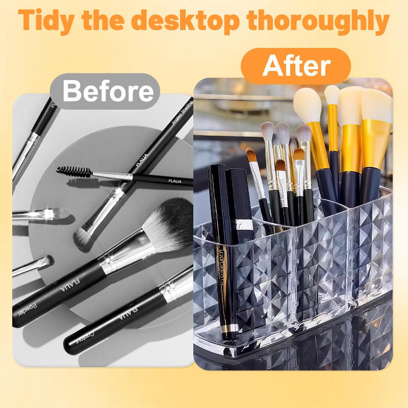 IIDEA 2 Pcs Acrylic Makeup Brush Holder,3 Compartment Cosmetic Organizer,Bathroom Vanity Countertop Storage for Brushes Beauty Tools Pencils Pens Bathroom Living Room - Image 4