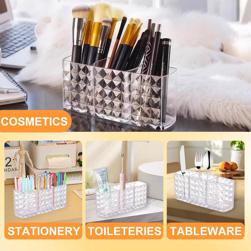 IIDEA 2 Pcs Acrylic Makeup Brush Holder,3 Compartment Cosmetic Organizer,Bathroom Vanity Countertop Storage for Brushes Beauty Tools Pencils Pens Bathroom Living Room - Image 5