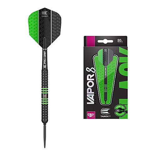 Target Darts Vapor 8 Black Green 22G 80% Tungsten Swiss Point Steel Tip Darts Set, Green/Black - Image 1
