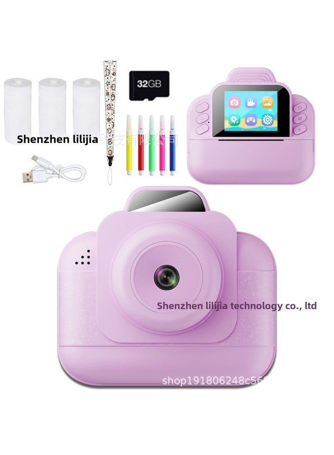 Puzzle Children's Camera Photo Printing Camera Print HD Thermal Children's Photo Camera-Color:Purple + 32g Memory Card - Image 1
