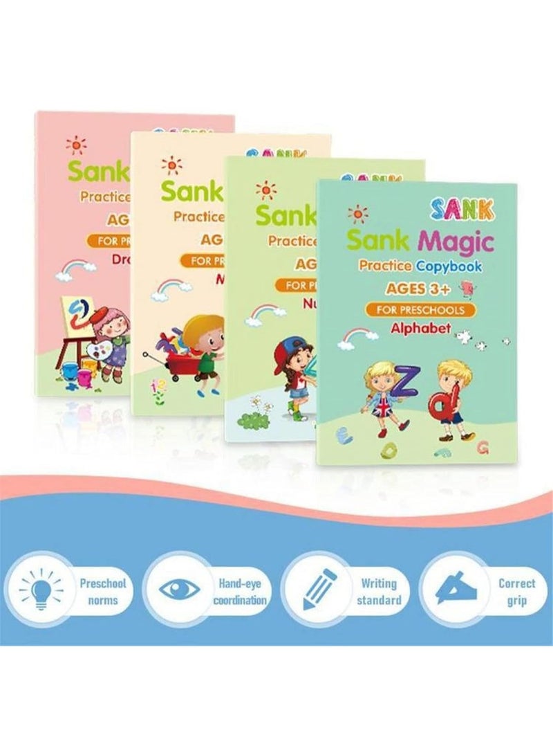 Sank Magic Children’s Grooved Magic Practice Copybook Set – 4 English Workbooks with Pen Holder & Refills – Handwriting Control Training for Kids - Image 4