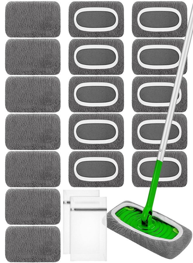 Teecyhooo 18 Pcs Reusable Microfiber Mop Pads Compatible with Swiffer Sweeper Mop and 2 Mesh Laundry Bag Washable Replacement Dry Wet Pads Refill for Floor Clean (Grey) - Image 1