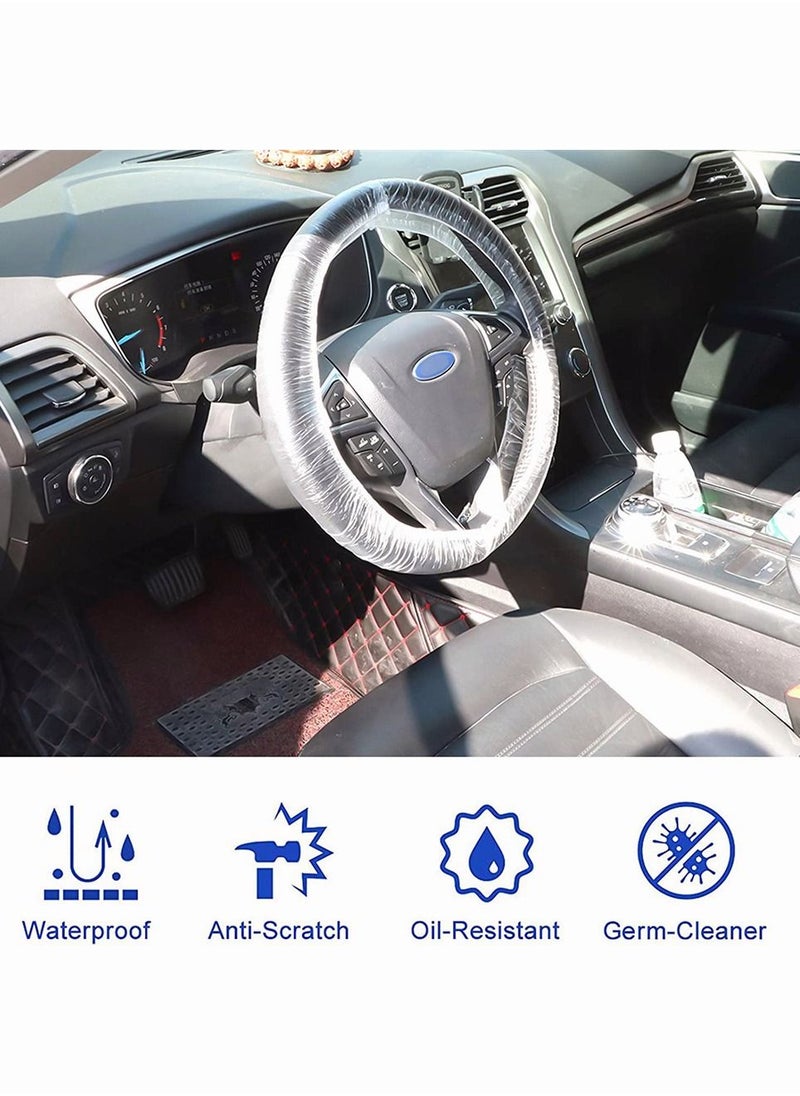 SYOSI - Disposable Steering Wheel Covers, SYOSI 100 Pcs Plastic Elastic Pull Handle Steering Wheel Protective Covers for Car Vehicles (White) - Image 1