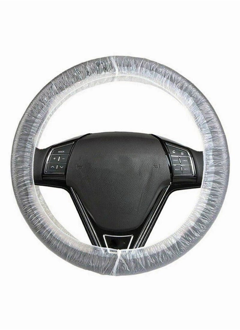 SYOSI - Disposable Steering Wheel Covers, SYOSI 100 Pcs Plastic Elastic Pull Handle Steering Wheel Protective Covers for Car Vehicles (White) - Image 1