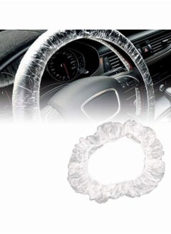 Disposable Steering Wheel Covers, SYOSI 100 Pcs Plastic Elastic Pull Handle Steering Wheel Protective Covers for Car Vehicles (White)