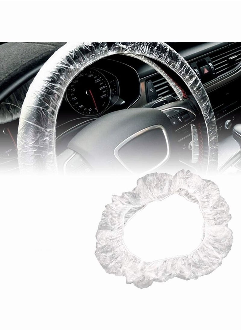SYOSI - Disposable Steering Wheel Covers, SYOSI 100 Pcs Plastic Elastic Pull Handle Steering Wheel Protective Covers for Car Vehicles (White) - Image 1