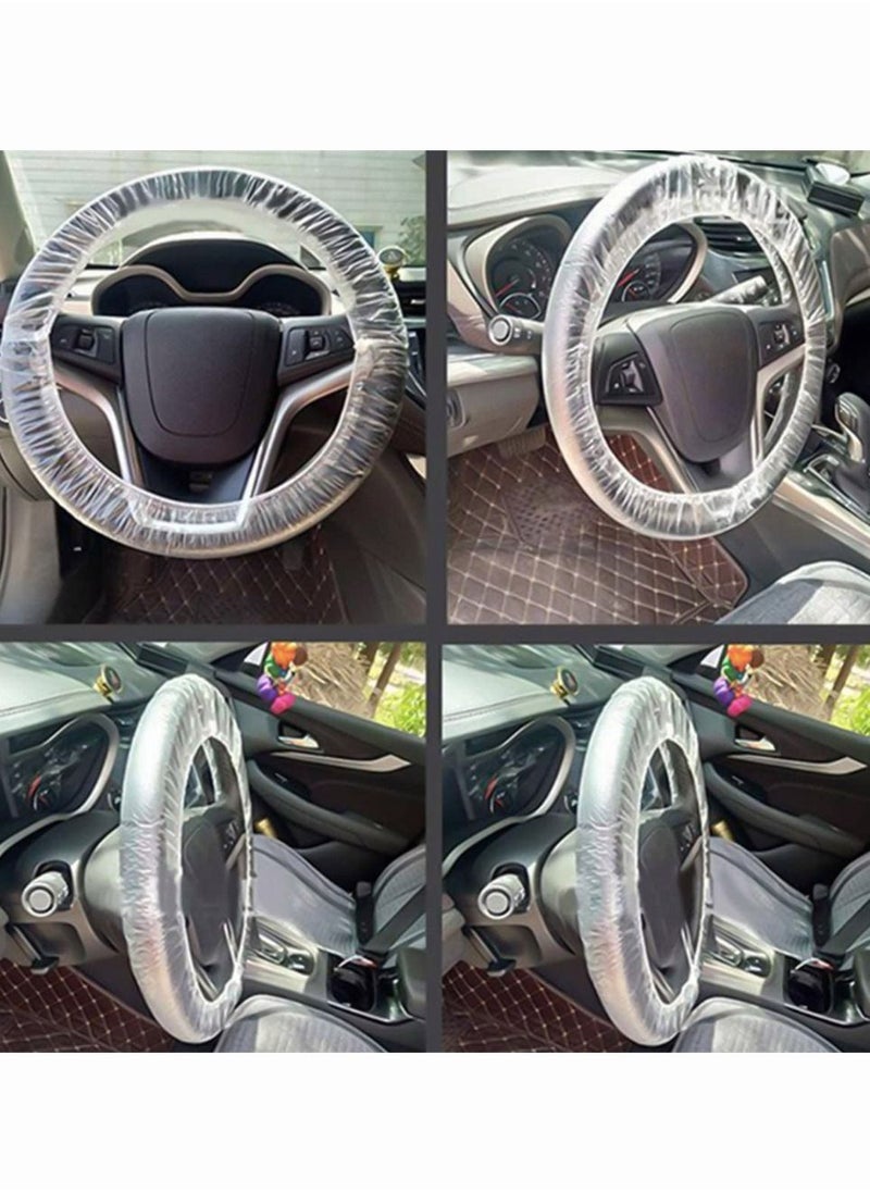 SYOSI - Disposable Steering Wheel Covers, SYOSI 100 Pcs Plastic Elastic Pull Handle Steering Wheel Protective Covers for Car Vehicles (White) - Image 1