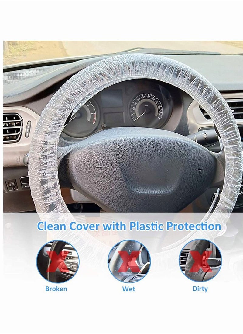 SYOSI - Disposable Steering Wheel Covers, SYOSI 100 Pcs Plastic Elastic Pull Handle Steering Wheel Protective Covers for Car Vehicles (White) - Image 1