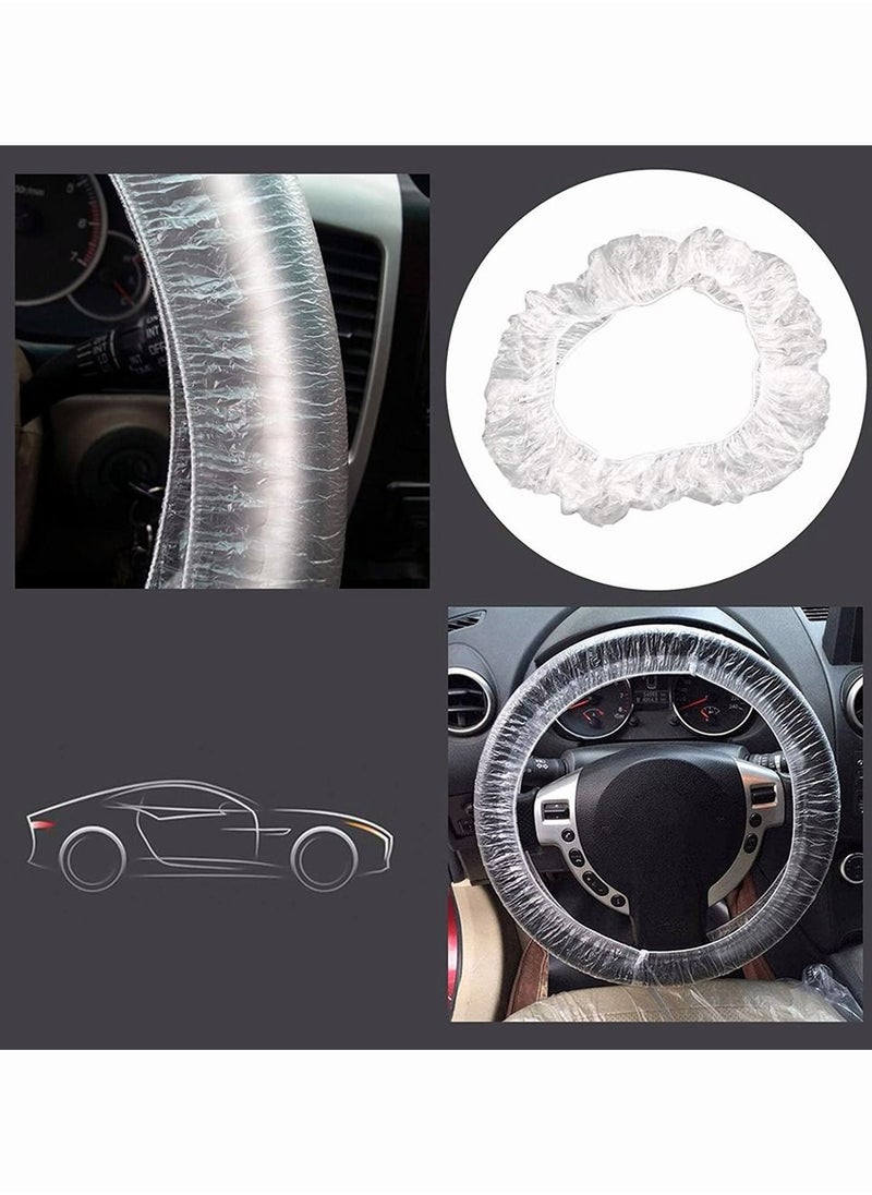 SYOSI - Disposable Steering Wheel Covers, SYOSI 100 Pcs Plastic Elastic Pull Handle Steering Wheel Protective Covers for Car Vehicles (White) - Image 1