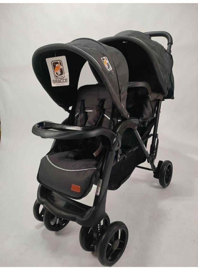 Foldable Double Seat Tandem Stroller with Adjustable Backrest