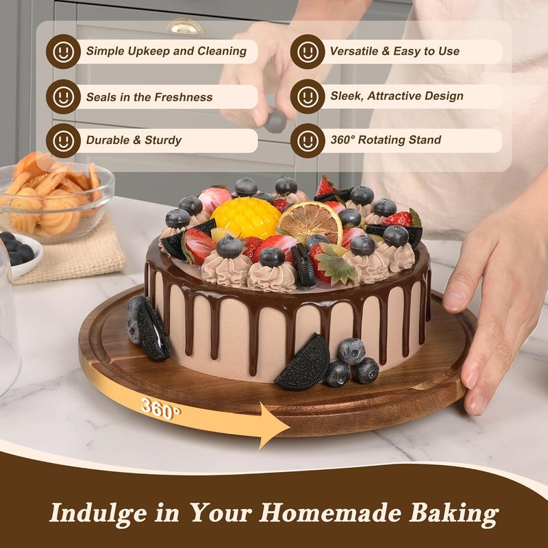 Bellsal Cake Stand with Dome Lid, 12in Acacia Wood Cake Plate with Cover, Wooden Cake Display Stand with Acrylic Dome, Cake Decorating for Baking Gifts, Birthday Kitchen Party, Weddings - Image 3