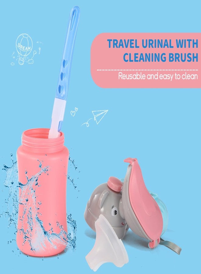 ONEDONE Portable Urinal for Kids 17 OZ Pee Bottle with Clean Brush Travel Urinal for Kids Baby Child Pee Cup for Girls Emergency Toilet for Camping Car Travel and Kid Potty Training (Pink) - Image 2