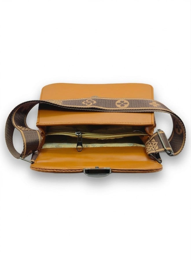 KRIFTY PU Leather Sling Bag with Boho Patterned Strap, Flap Closure, Crossbody Style For Women's/Girls (Brown) - Image 4