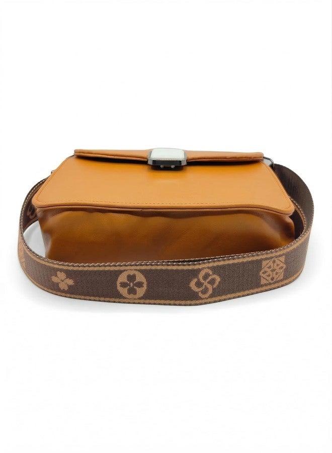 KRIFTY PU Leather Sling Bag with Boho Patterned Strap, Flap Closure, Crossbody Style For Women's/Girls (Brown) - Image 5
