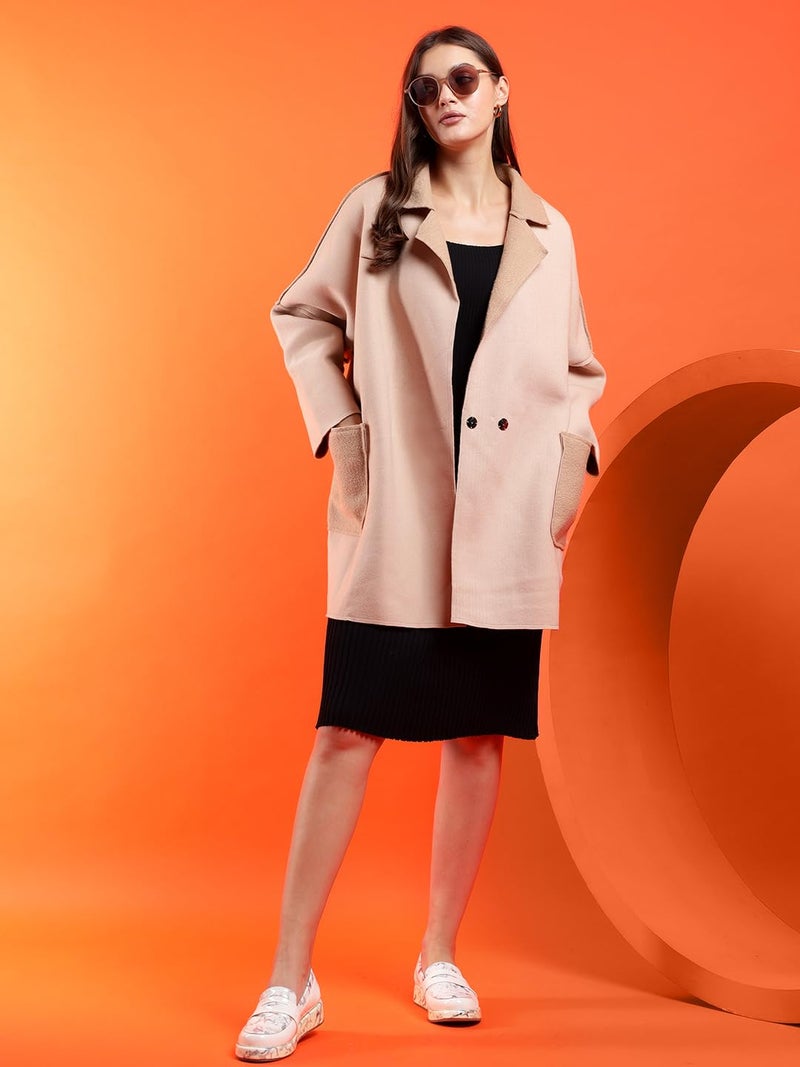 KOTTY Women's Fashionable Formal Woollen Beige Coat Outfit(Beige,L) - Image 2