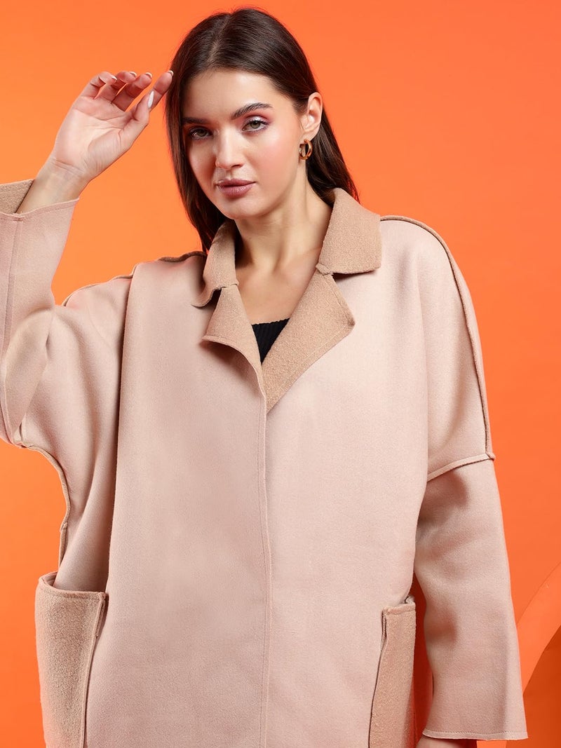 KOTTY Women's Fashionable Formal Woollen Beige Coat Outfit(Beige,L) - Image 5