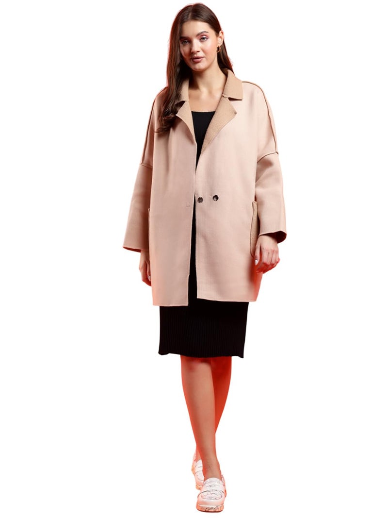 KOTTY Women's Fashionable Formal Woollen Beige Coat Outfit(Beige,L) - Image 1