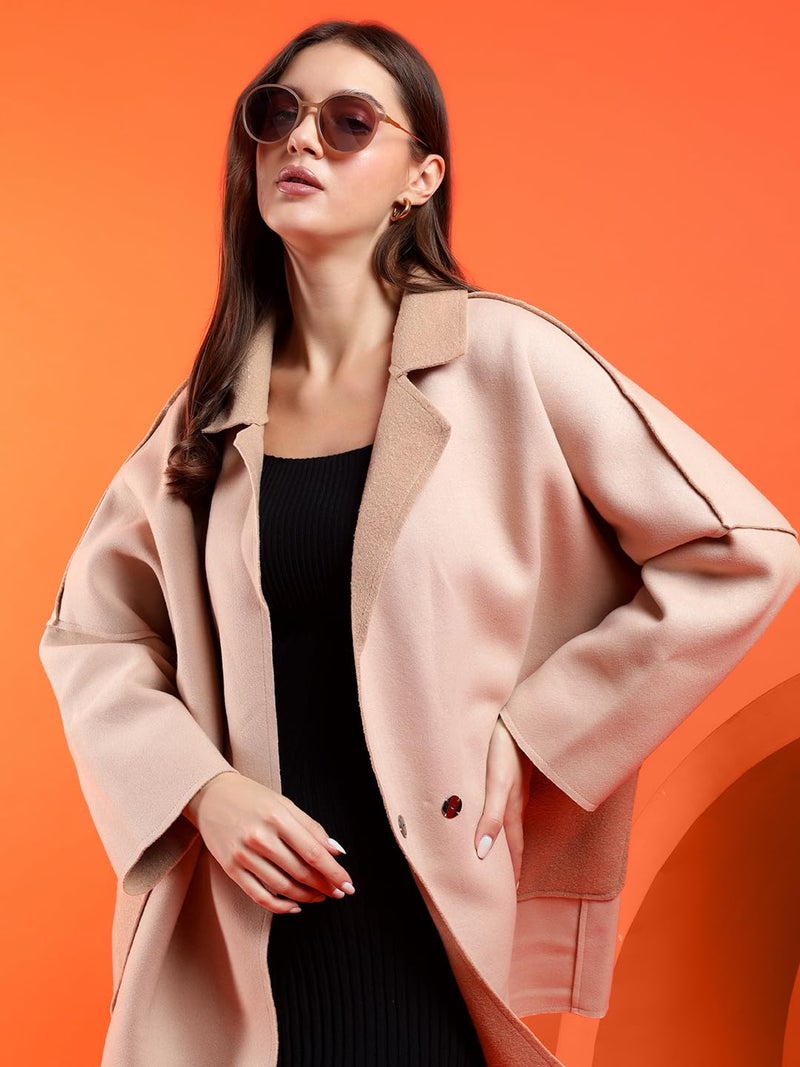 KOTTY Women's Fashionable Formal Woollen Beige Coat Outfit(Beige,L) - Image 3