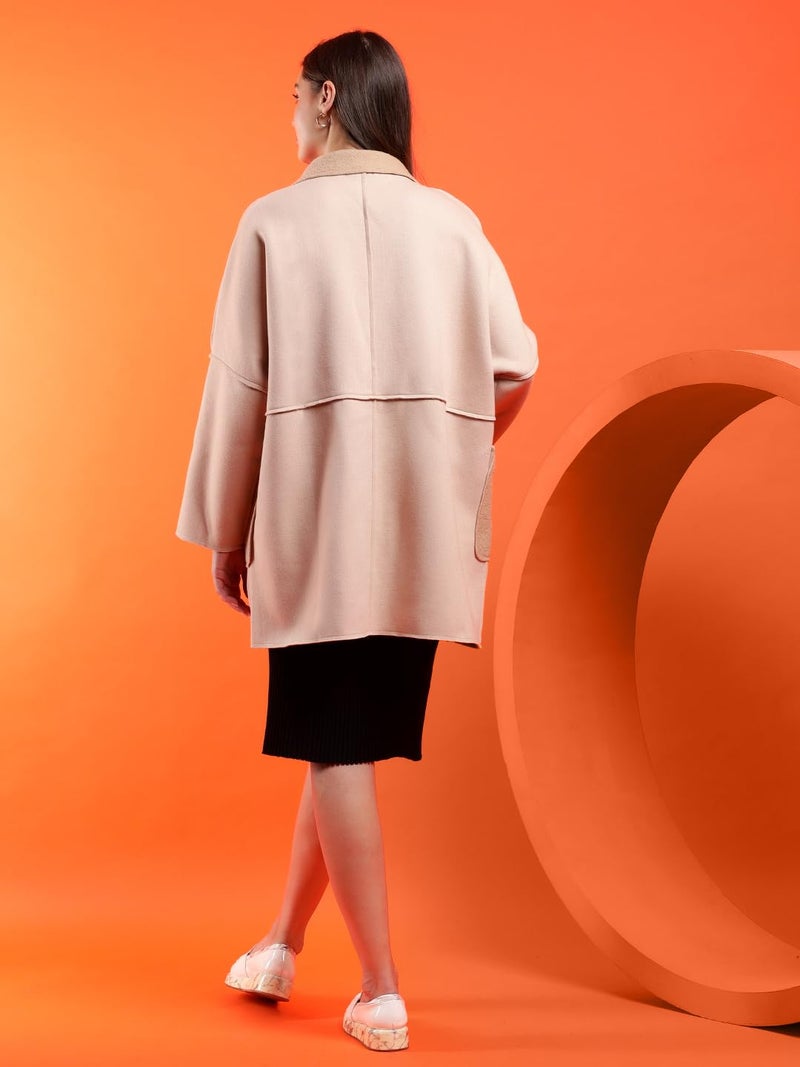 KOTTY Women's Fashionable Formal Woollen Beige Coat Outfit(Beige,L) - Image 4
