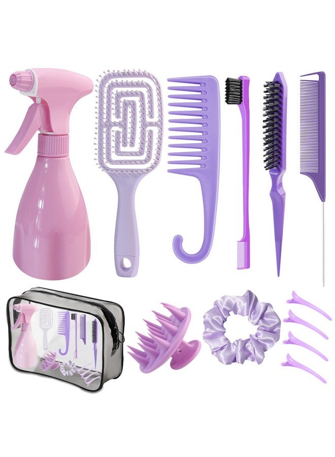 DUAIU DUAIU Hair Brush Set, 13PCS Hair Brushes and Hair Combs for Women, Vented Deangler Brush Slick Back Brush Wide Tooth Comb Spray Bottles Hair Styling Tools (PURPLE) - Image 1