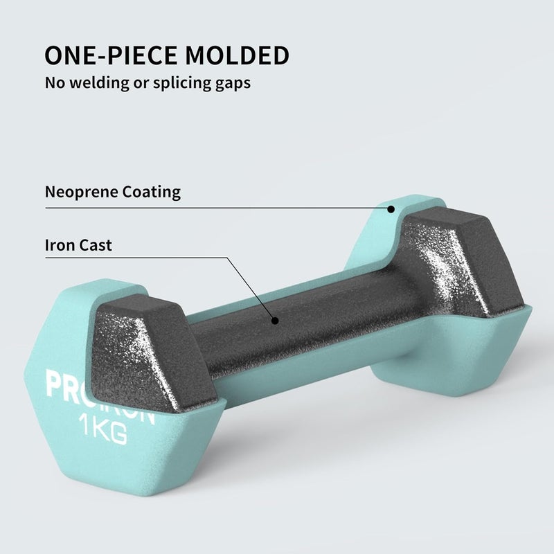 PROIRON Hex Neoprene Dumbbell Set - 2 x 8KG - Image 3