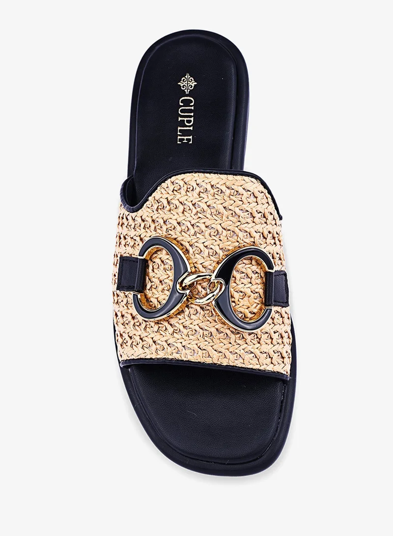 Cuple Black Womens woven-style flat sandals for Women | Best Price UAE