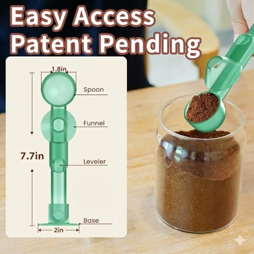 Mudygelay Coffee Scoop with Funnel for Ground Coffee, Protein Powder & Tea, for Reusable K Cup Refiller, 2TBSP Mess-Free, Funnel Design Prevents Spills (Translucent Green, 1-Pack) - Image 3