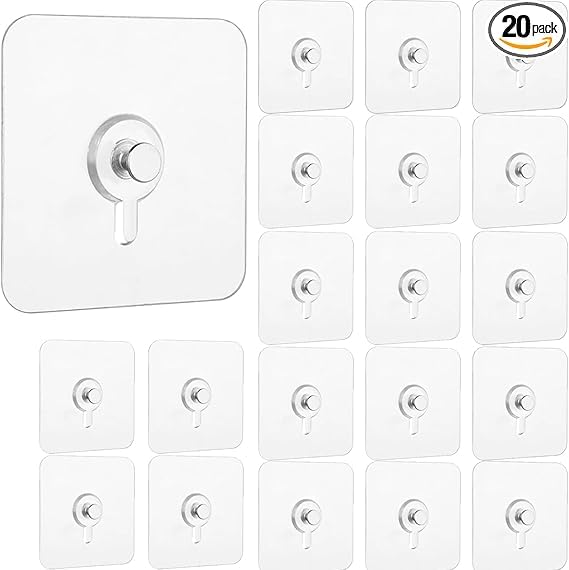 Adhesive Wall Hooks for HangingScrew Wall Hangers Without Nails Transparent Reusable Heavy Duty Adhesive Hooks for Bathroom Kitchen Wall Hooks20 Pack - Image 1
