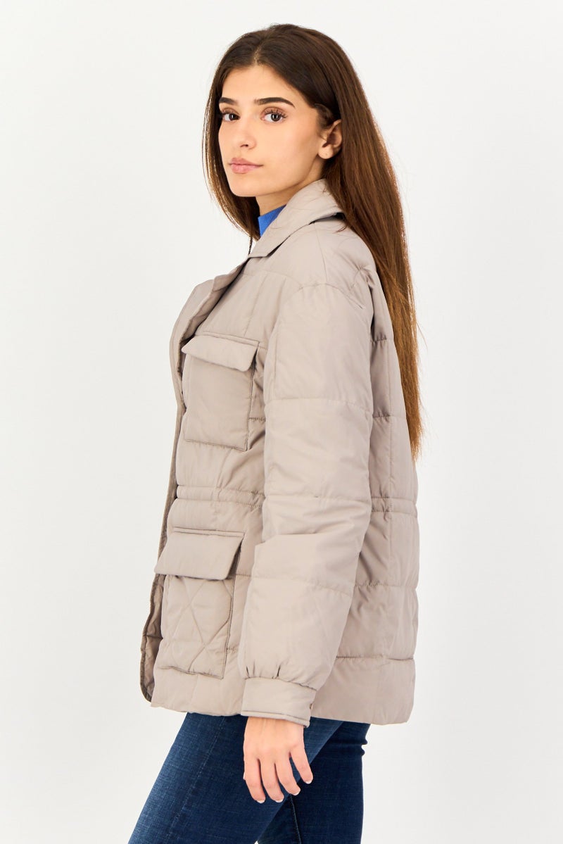 Andrew Marc Women Quilted Puffer Jacket, Taupe - Image 2