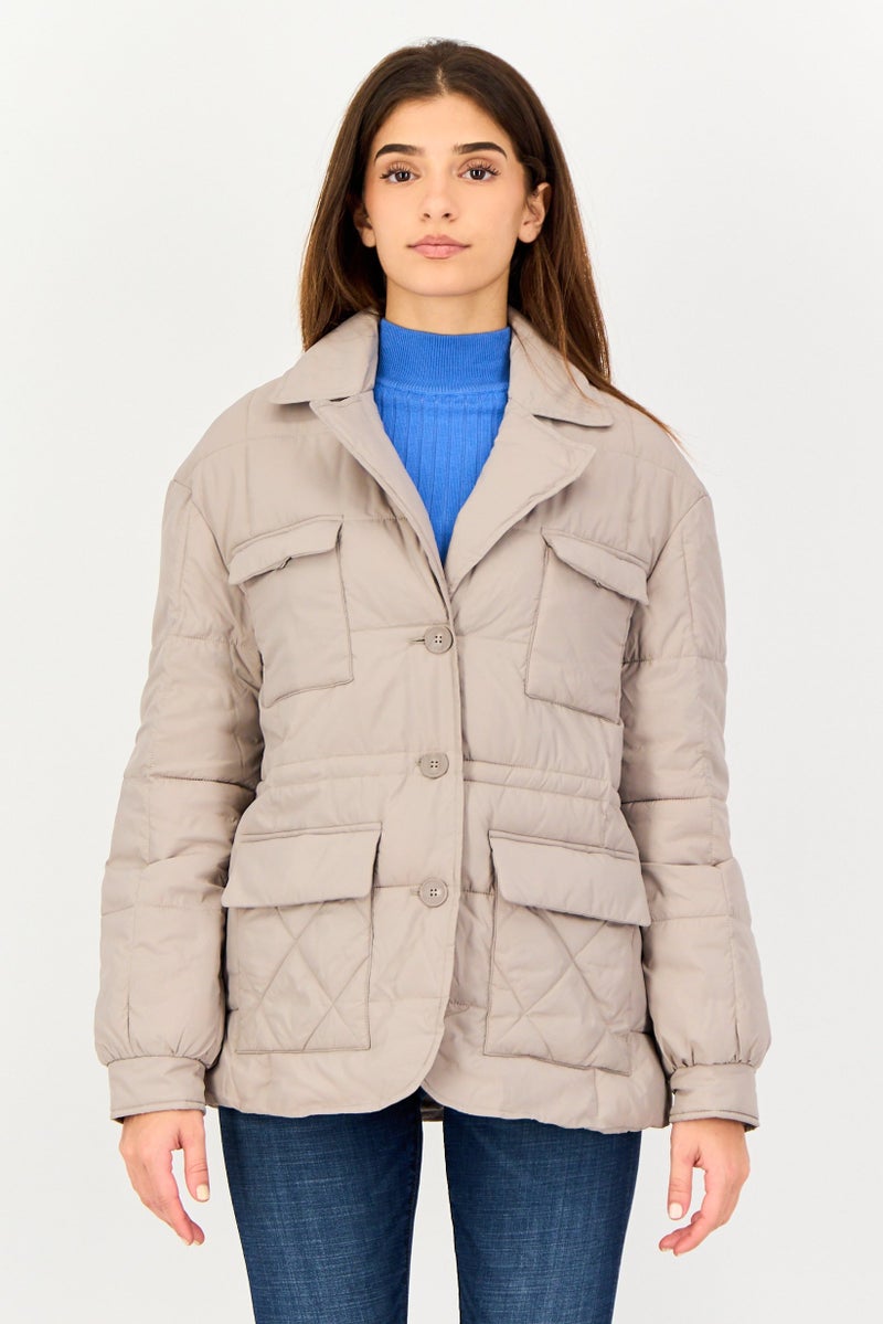 Andrew Marc Women Quilted Puffer Jacket, Taupe - Image 1