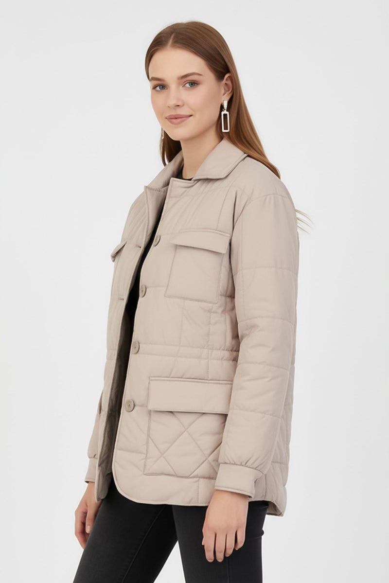 Andrew Marc Women Quilted Puffer Jacket, Taupe - Image 3